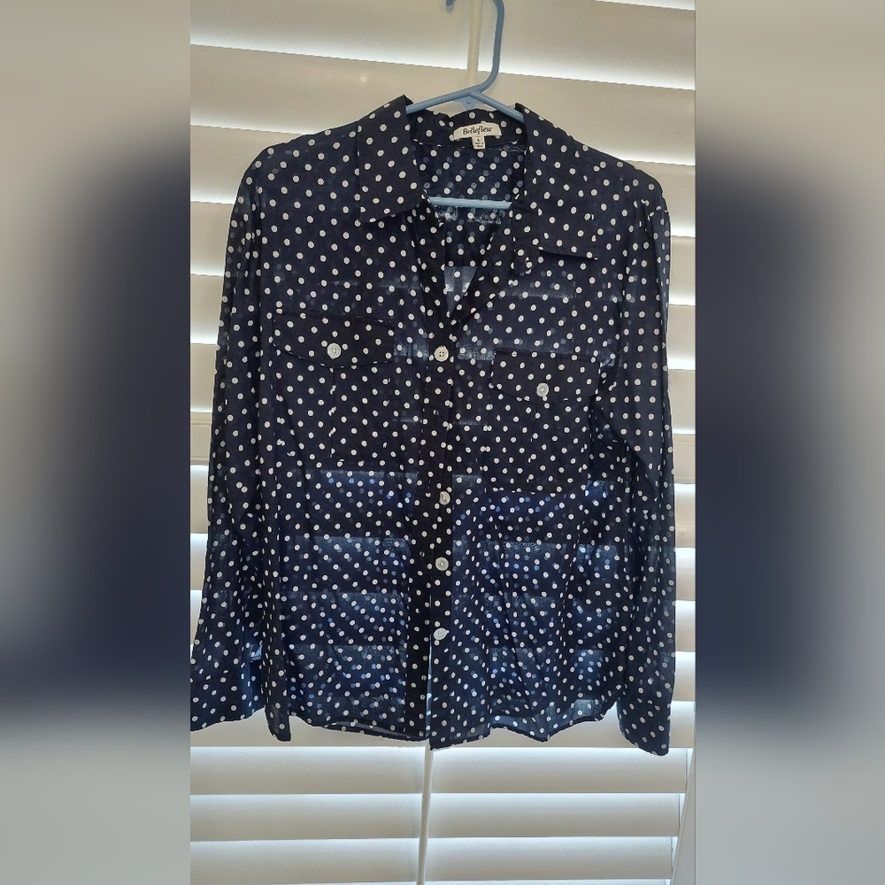 Navy Blue Polka Dot Button-Up Shirt